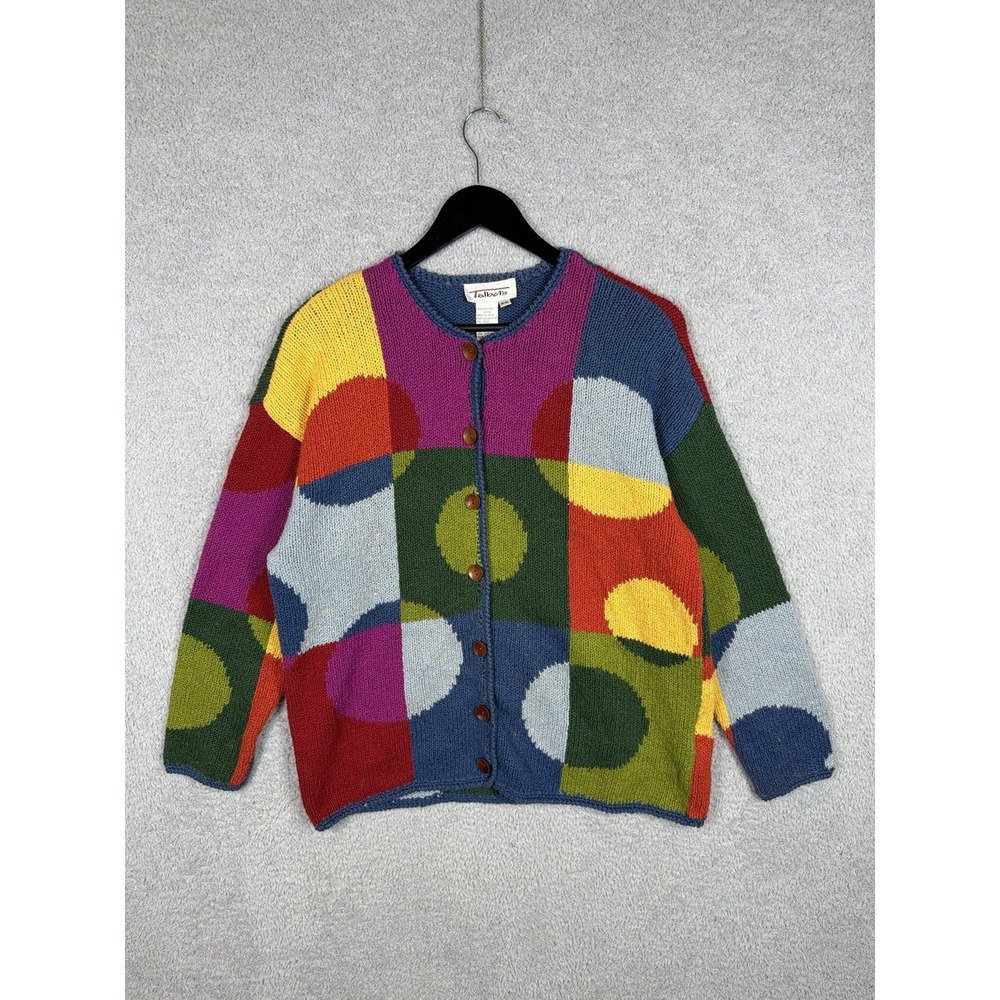 Vintage Talbots Button Up Abstract Knit Crewneck Sweater Cardigan Colorblock M